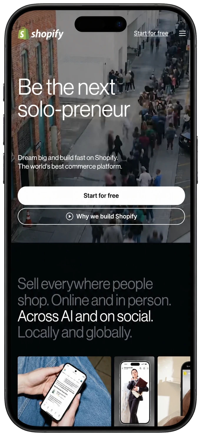 iPhone sa prikazom mobilnog Shopify iskustva